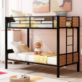 Steel Frame Twin Over Twin Bunk Bed With Safety Rail, Built-in Ladder 7 Steel Frame Twin Over Twin Bunk Bed With Safety Rail, Built-in Ladder