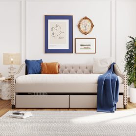 Full Size Upholstered Daybed With Two Drawers