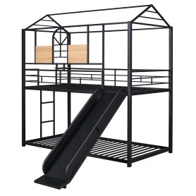 Metal Twin Over Twin House Bunk Bed With Slide