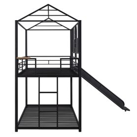Metal Twin Over Twin House Bunk Bed With Slide
