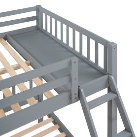 Full Over Twin & Twin Bunk Bed, Wood Triple Bunk Bed With Drawers And Guardrails