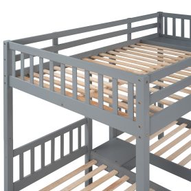 Full Over Twin & Twin Bunk Bed, Wood Triple Bunk Bed With Drawers And Guardrails