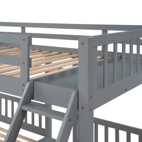 Full Over Twin & Twin Bunk Bed, Wood Triple Bunk Bed With Drawers And Guardrails