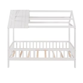 Twin Size Wood House Bed With Fence