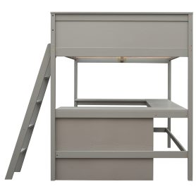 Wood Full Size Loft Bed With Shelves And Desk