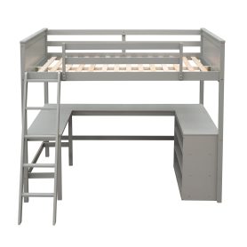 Wood Full Size Loft Bed With Shelves And Desk