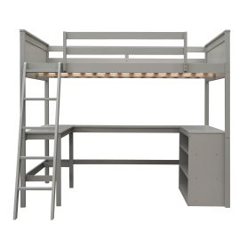 Wood Full Size Loft Bed With Shelves And Desk