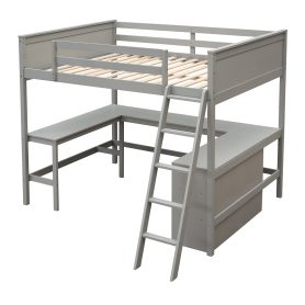Wood Full Size Loft Bed With Shelves And Desk