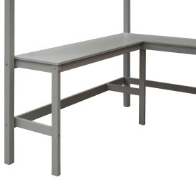 Wood Full Size Loft Bed With Shelves And Desk