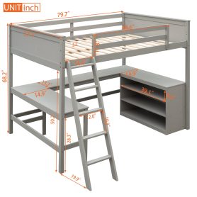 Wood Full Size Loft Bed With Shelves And Desk