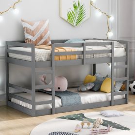 Twin Over Twin Low Bunk Bed with Ladder