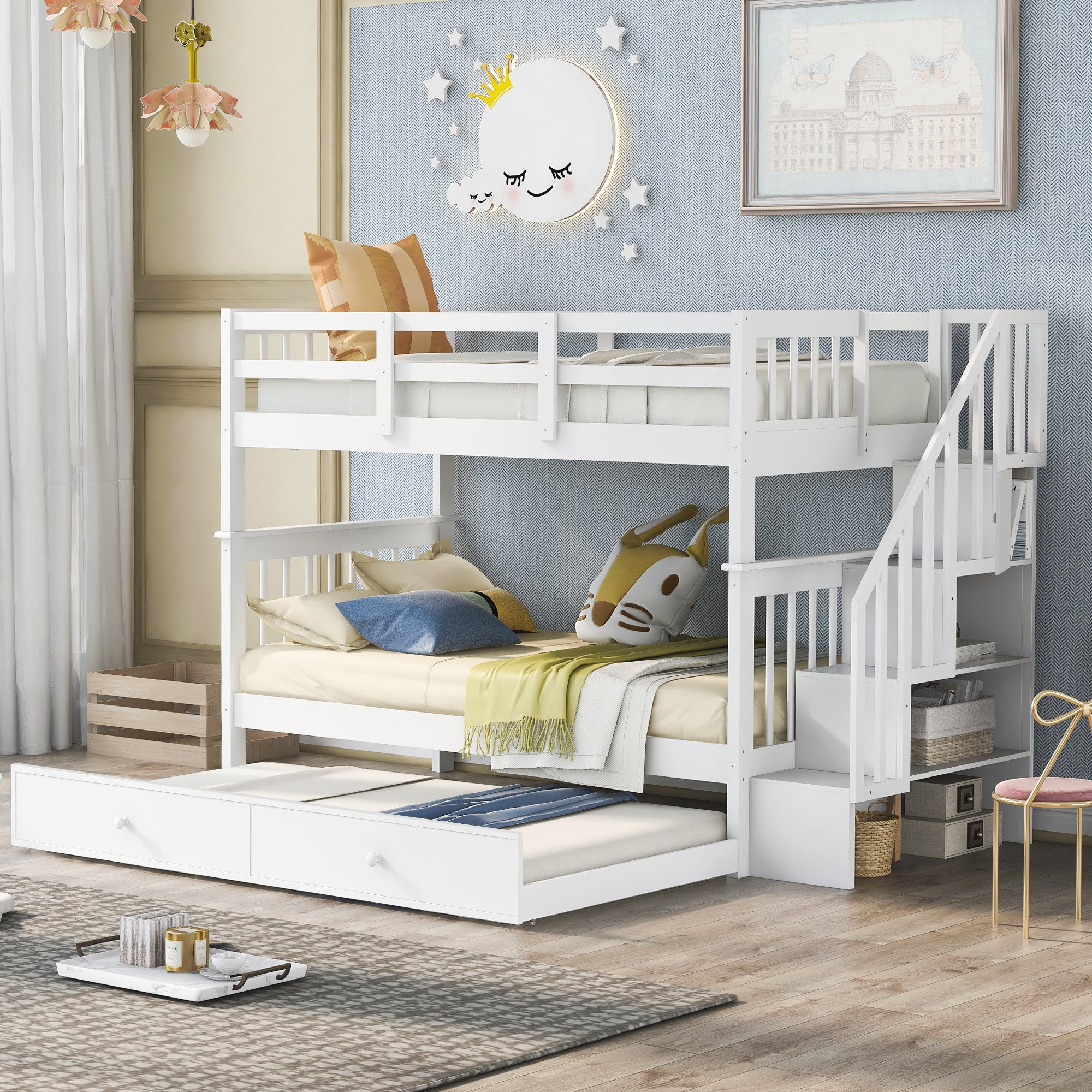 Stairway Twin-over-Twin Bunk Bed With Twin Size Trundle