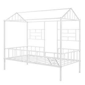 Metal House Bed Frame Twin Size with Slat Support, No Box Spring Needed