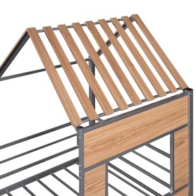 Metal Twin Size Loft Bed With Roof, Window, Guardrail, Ladder