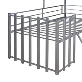 Metal Twin Size Loft Bed With Roof, Window, Guardrail, Ladder
