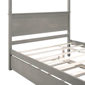 Full Size Wood Canopy Bed With Trundle, No Box Spring Needed