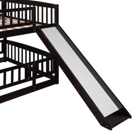 Full Over Full Low Bunk Bed With Slide, Fence And Ladder 34 Full Over Full Low Bunk Bed With Slide, Fence And Ladder