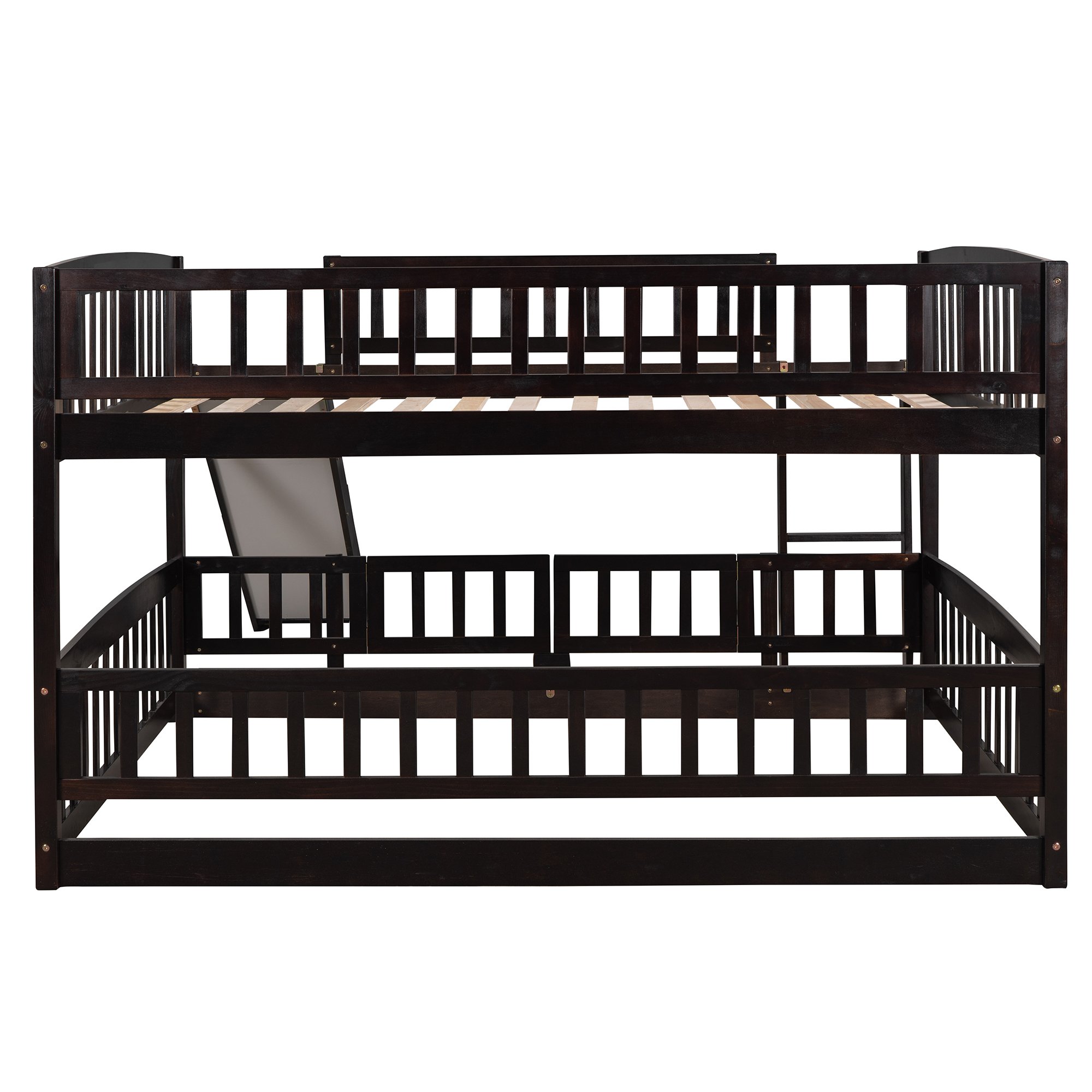 Full Over Full Low Bunk Bed With Slide, Fence And Ladder 11 Full Over Full Low Bunk Bed With Slide, Fence And Ladder