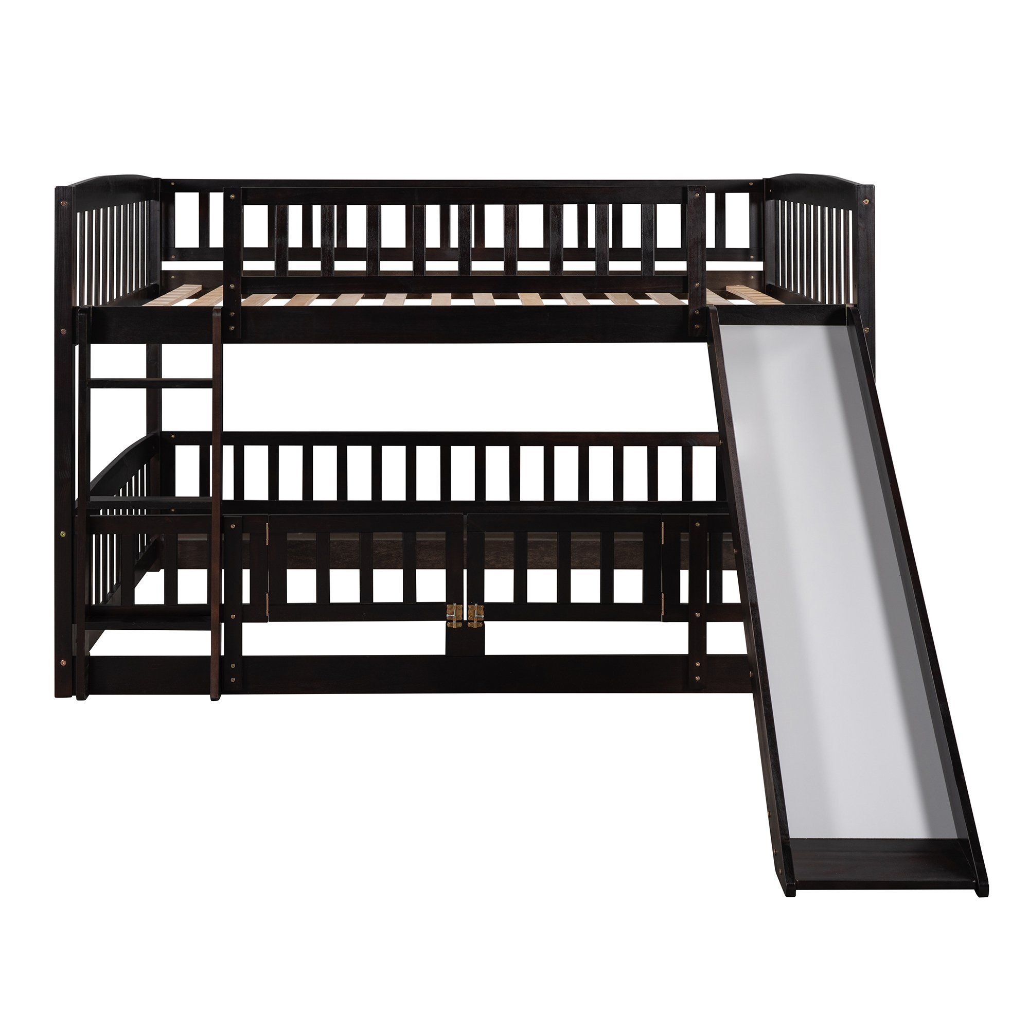 Full Over Full Low Bunk Bed With Slide, Fence And Ladder 7 Full Over Full Low Bunk Bed With Slide, Fence And Ladder