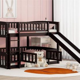 Full Over Full Low Bunk Bed With Slide, Fence And Ladder 22 Full Over Full Low Bunk Bed With Slide, Fence And Ladder