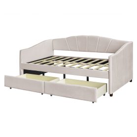 Upholstered Daybed With Two Drawers And Wood Slat Suppot, Twin Size