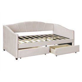 Upholstered Daybed With Two Drawers And Wood Slat Suppot, Twin Size
