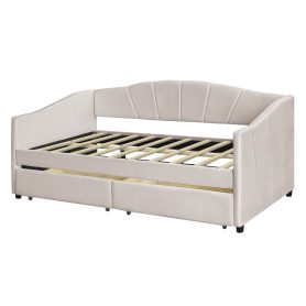 Upholstered Daybed With Two Drawers And Wood Slat Suppot, Twin Size