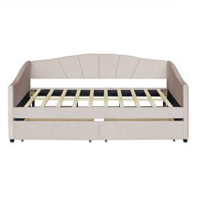 Upholstered Daybed With Two Drawers And Wood Slat Suppot, Twin Size