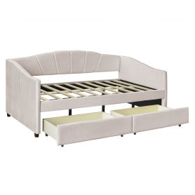 Upholstered Daybed With Two Drawers And Wood Slat Suppot, Twin Size