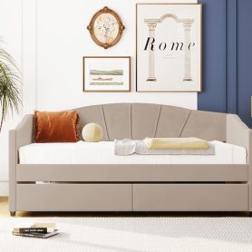 Upholstered Daybed With Two Drawers And Wood Slat Suppot, Twin Size