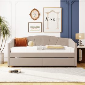 Upholstered Daybed With Two Drawers And Wood Slat Suppot, Twin Size