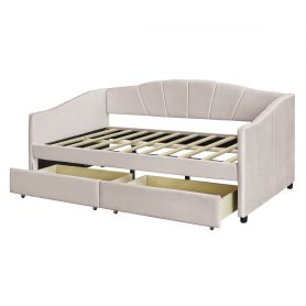 Upholstered Daybed With Two Drawers And Wood Slat Suppot, Twin Size