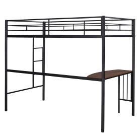 Twin Metal Loft Bed With Desk, Ladder And Guardrails
