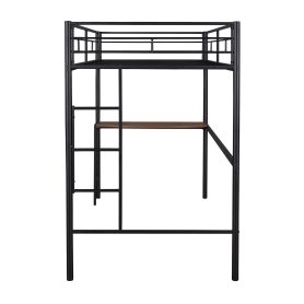 Twin Metal Loft Bed With Desk, Ladder And Guardrails