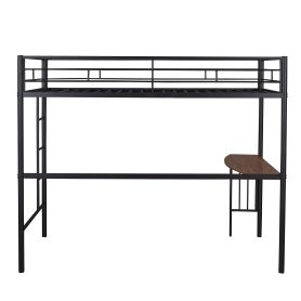 Twin Metal Loft Bed With Desk, Ladder And Guardrails