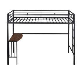 Twin Metal Loft Bed With Desk, Ladder And Guardrails