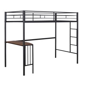 Twin Metal Loft Bed With Desk, Ladder And Guardrails