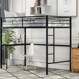 Twin Metal Loft Bed With Desk, Ladder And Guardrails