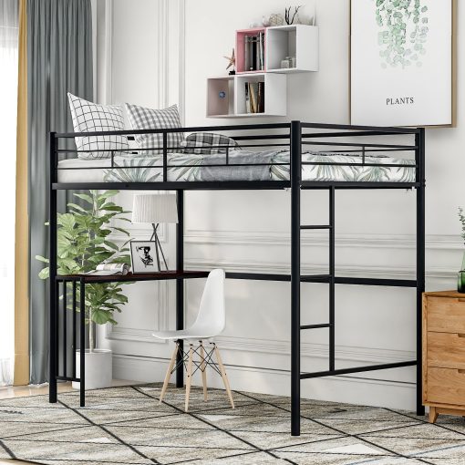 Twin Metal Loft Bed With Desk, Ladder And Guardrails
