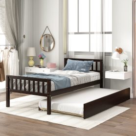 Twin Size Platform Bed Frame With Trundle, Headboard And Footboard