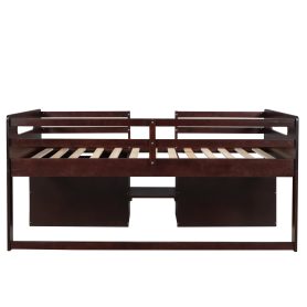 Wooden Twin Size Loft Bed With Two Shelves And Two Drawers