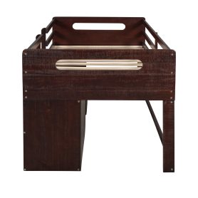 Wooden Twin Size Loft Bed With Two Shelves And Two Drawers