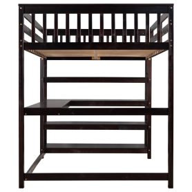 Full Size Loft Bed with Storage Shelves and Under Bed Desk