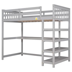 Twin Size Loft Bed with Storage Shelves and Under-Bed Desk