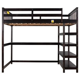 Full Size Loft Bed with Storage Shelves and Under Bed Desk