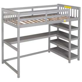 Twin Size Loft Bed with Storage Shelves and Under-Bed Desk