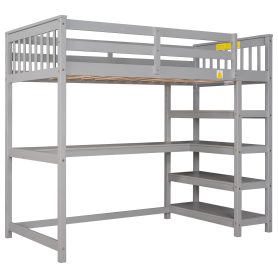 Twin Size Loft Bed with Storage Shelves and Under-Bed Desk