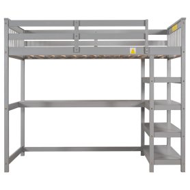 Twin Size Loft Bed with Storage Shelves and Under-Bed Desk