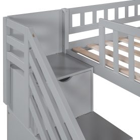 Twin Size Loft Bed With Stairway, Two Drawers And Slide