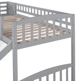Twin Size Loft Bed With Stairway, Two Drawers And Slide